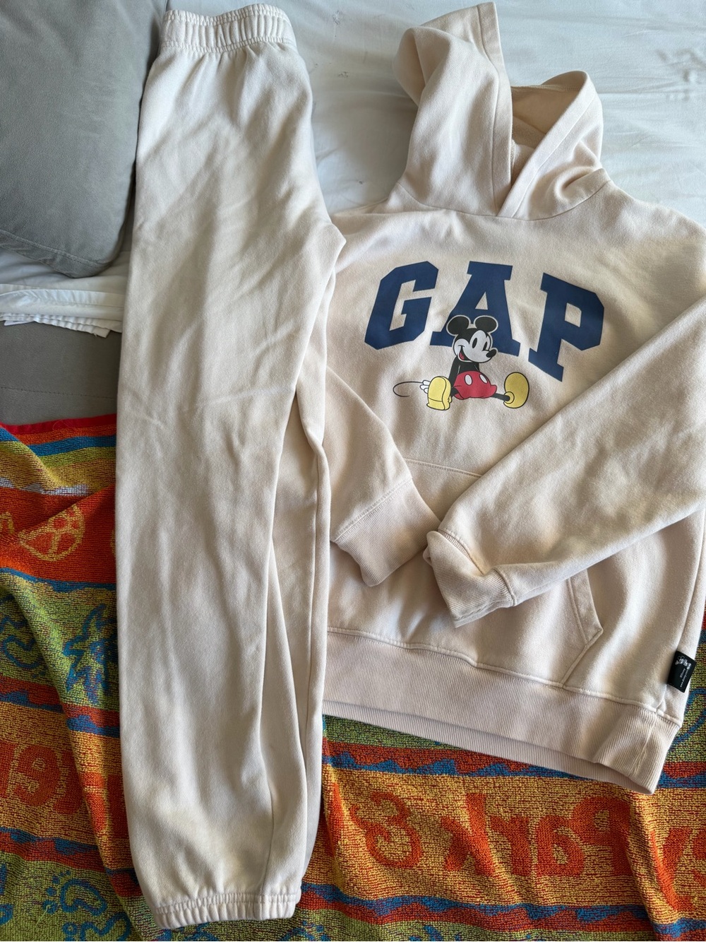 GAP Cream Kids Hoodie Sweatshirt with Navy Logo and Mickey